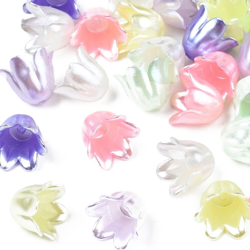 9861 1000 pcs Colorful Trumpet Flower Theme ABS Plastic Bead Caps Bell